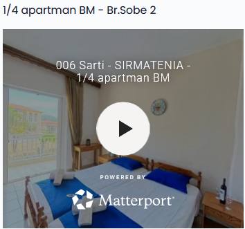 Sirmatenia 1/4 apartman BM - Br.Sobe 2>
</a>
</span>
<p><br /><strong>Na gore priloženim 3D turama predstavljeno je više tipova sme&scaron;tajnih jedinica.</strong> U kući postoji jo&scaron; sme&scaron;tajnih jedinica iste strukture i tipa koje se mogu razlikovati u odnosu na prikazanu 3D turu. Podrazumeva se isti nivo opremljenosti i kvaliteta opreme u svim sme&scaron;tajnim jedinicama iste kuće osim ako se radi o tipu sme&scaron;taja druge cenovne kategorije. Za precizne informacije o konkretnoj sobi obratite se va&scaron;oj turističkoj agenciji. Dekorativni detalji kori&scaron;ćeni prilikom snimanja nisu deo standardne opreme i mogu vas i ne moraju dočekati u sme&scaron;tajnoj jedinici prilikom početka va&scaron;eg boravka.</p>
</div>
</div>
</div>
</div>
</div>
<style>
.product-view .collateral-container .collateral-block.collateral-block-inner {
padding: 0 0 20px !important;
}
.collateral-block-inner * {
font-family: Arial, sans-serif;
line-height: 1.7;
color: #222;
font-size: 14px;
}
.collateral-block-inner h1 {
font-size: 2.3em;
line-height: 1.25em;
color: #004080;
}
.collateral-block-inner h2 {
font-size: 2em;
line-height: 1.25em;
color: #004080;
border-bottom: 2px solid #004080 !important;
padding-bottom: 5px !important;
font-family: 